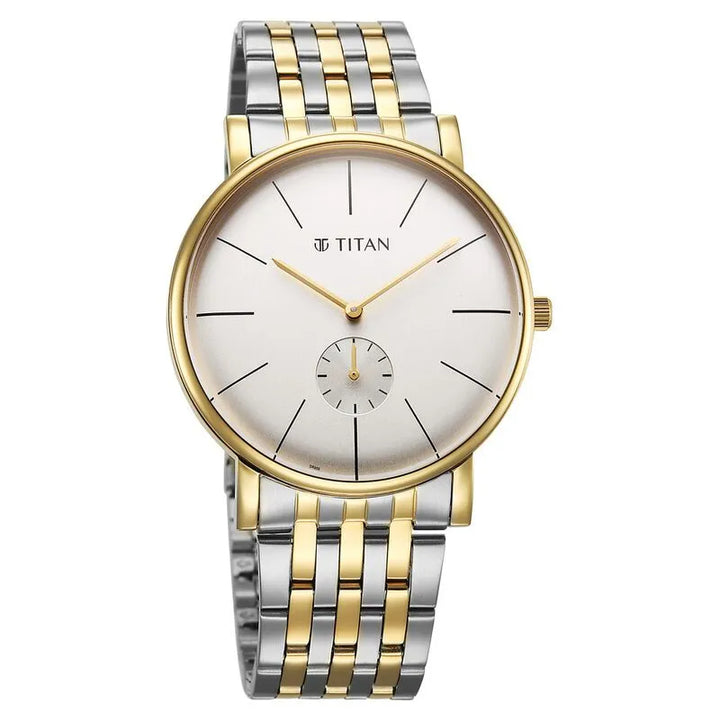 Titan Elegance Analog Small Second White Dial Two Toned Stainless Steel Men&