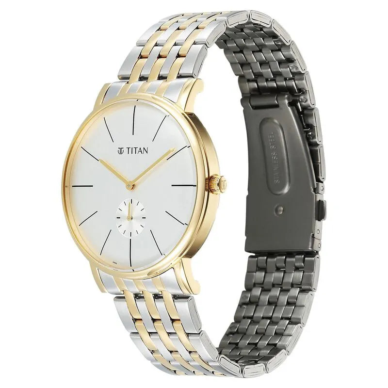 Titan Elegance Analog Small Second White Dial Two Toned Stainless Steel Men&