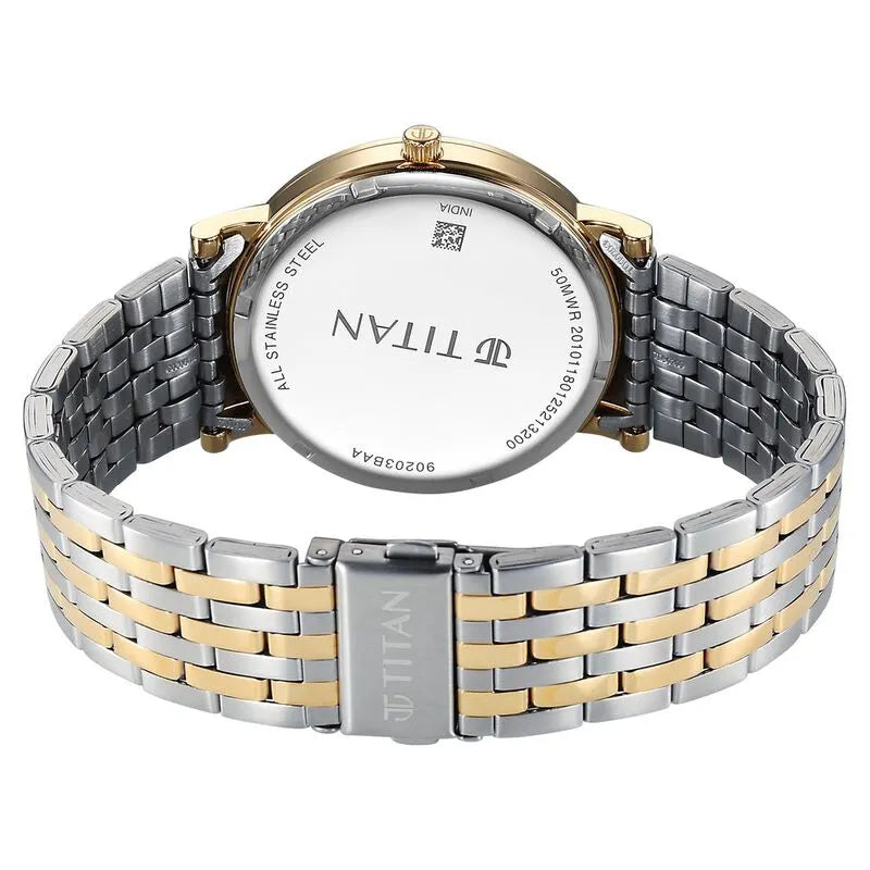 Titan Elegance Analog Small Second White Dial Two Toned Stainless Steel Men&