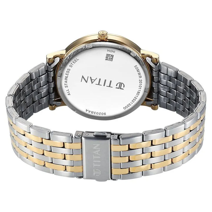 Titan Elegance Analog Small Second White Dial Two Toned Stainless Steel Men&