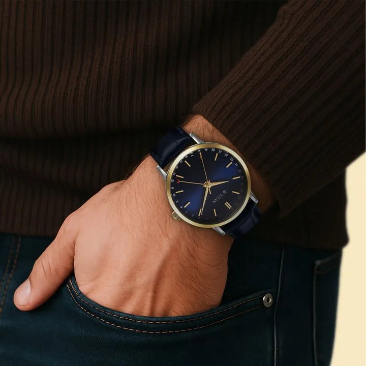Titan Elegance NU90202BL01 Blue Dial Men&