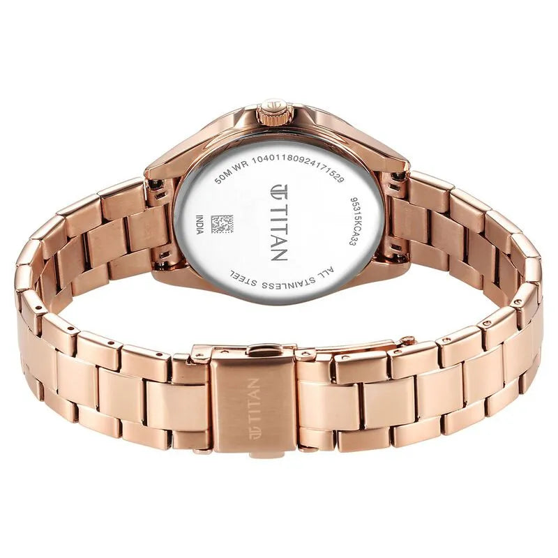 Titan Glamour 95315KM03 Green Dial Rose Gold Women&