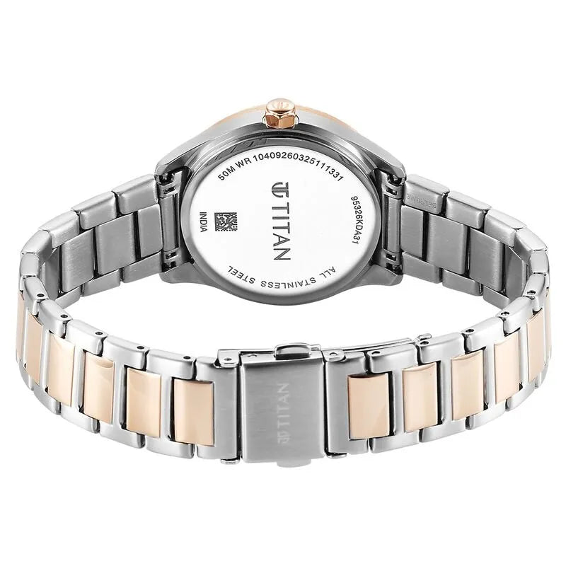 Titan Glamour 95326KM01 Silver Dial Two Toned Women&
