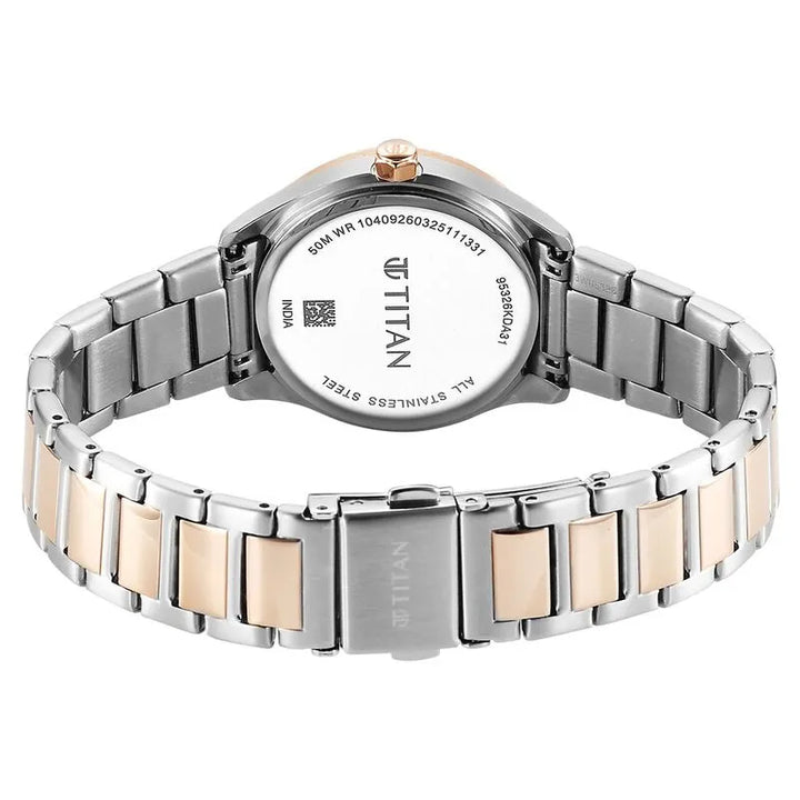 Titan Glamour 95326KM01 Silver Dial Two Toned Women&