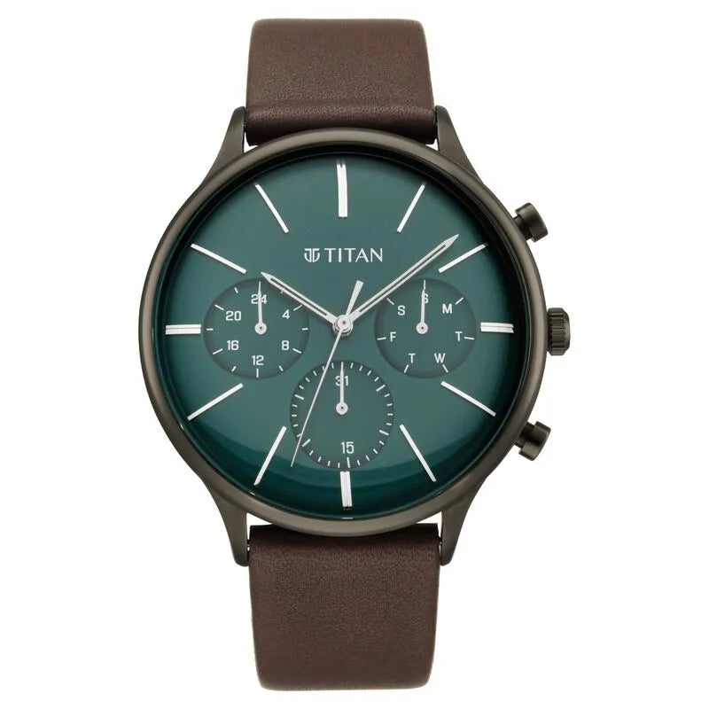 Titan Light Leathers 90134QL01 Green Dial Men&