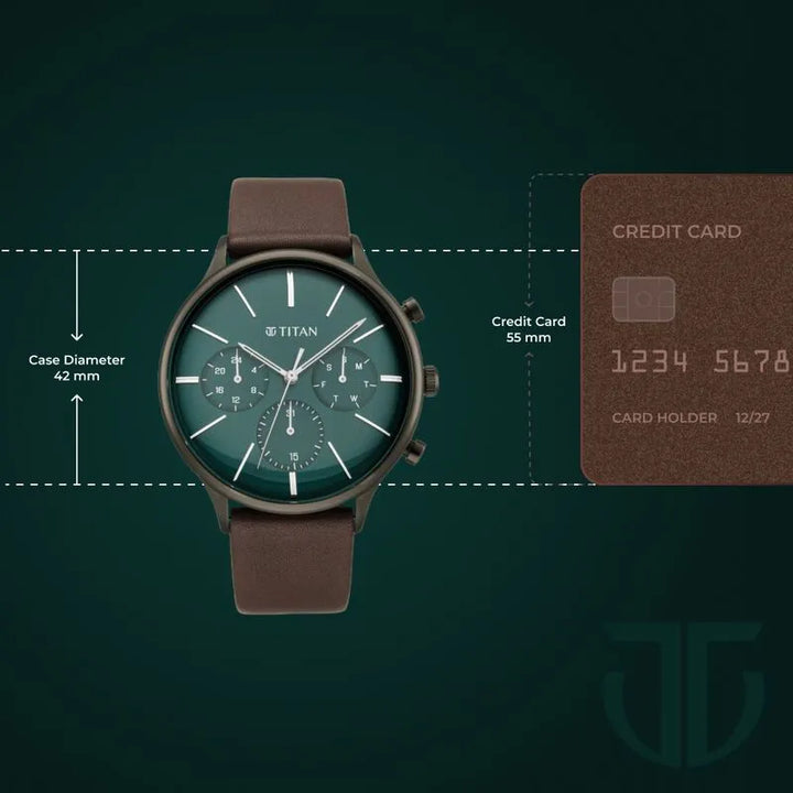 Titan Light Leathers 90134QL01 Green Dial Men&
