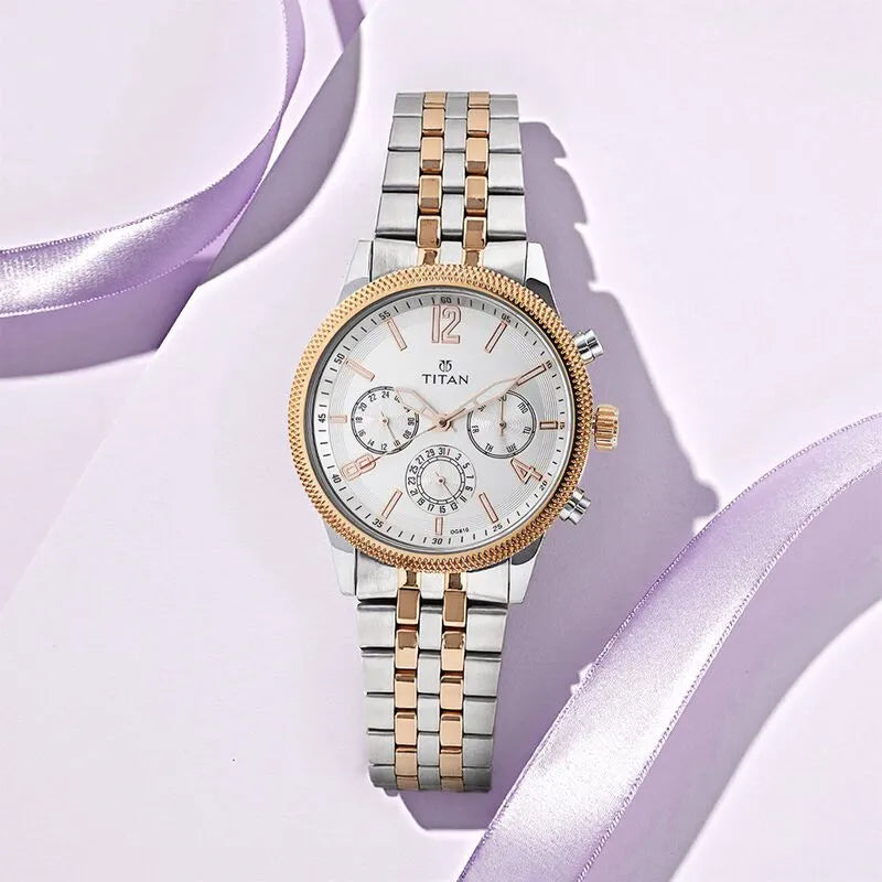 Titan Metropolitan Luxe nu1734km02 Multifunction White Dial Men&