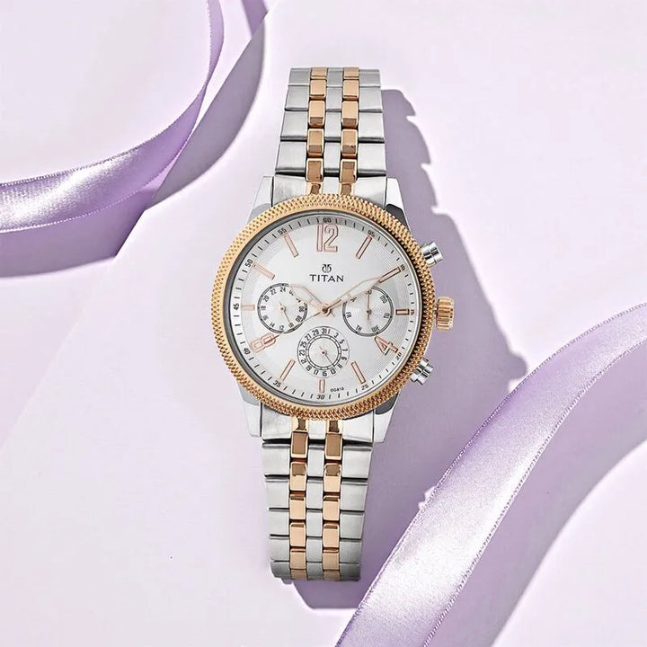 Titan Metropolitan Luxe nu1734km02 Multifunction White Dial Men&