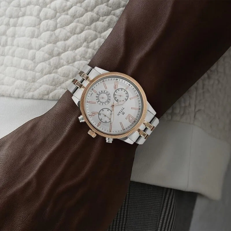 Titan Metropolitan Luxe nu1734km02 Multifunction White Dial Men&