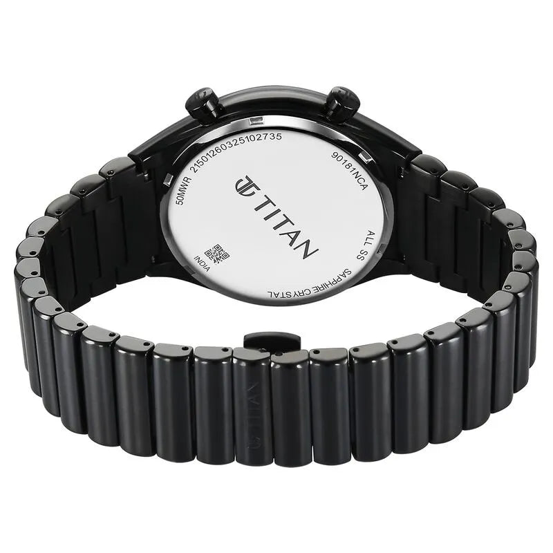 Titan Micromotors Analog Date Sun-Moon Sub-Dial Blue Dial Black Stainless Steel Strap Men&