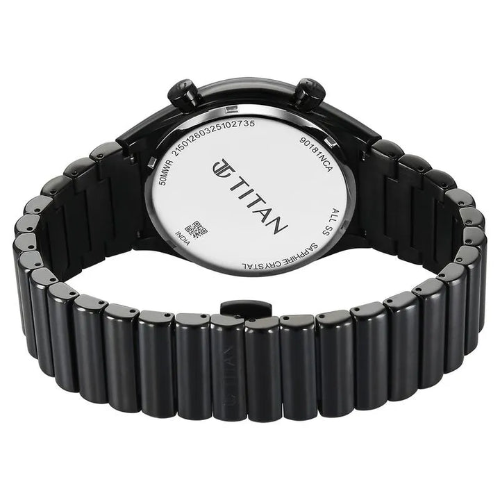 Titan Micromotors Analog Date Sun-Moon Sub-Dial Blue Dial Black Stainless Steel Strap Men&