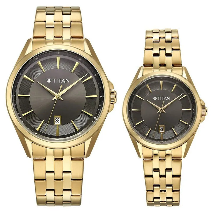Titan Modern Bandhan 9401594215ym01 Black Dial Couple Watch
