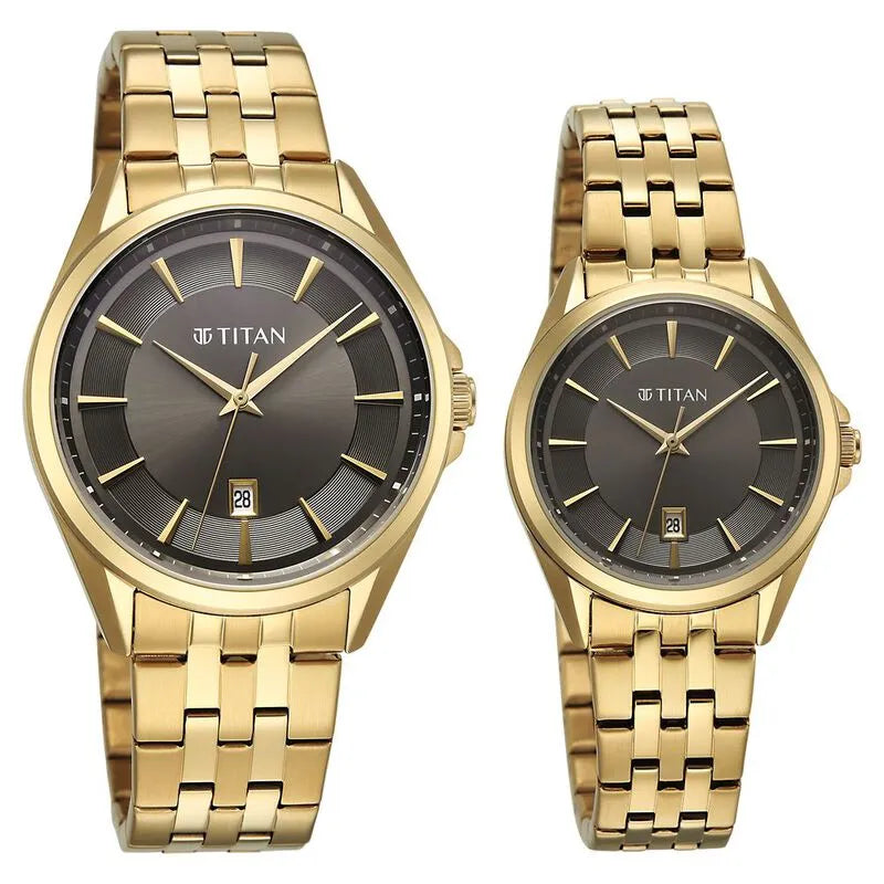Titan Modern Bandhan 9401594215ym01 Black Dial Couple Watch