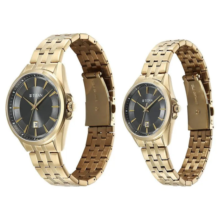 Titan Modern Bandhan 9401594215ym01 Black Dial Couple Watch