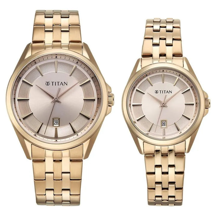 Titan Modern Bandhan Rose Gold Dial Stainless Steel Couple Watch 9401594215wm01