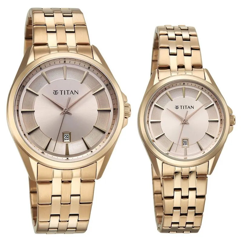 Titan Modern Bandhan Rose Gold Dial Stainless Steel Couple Watch 9401594215wm01