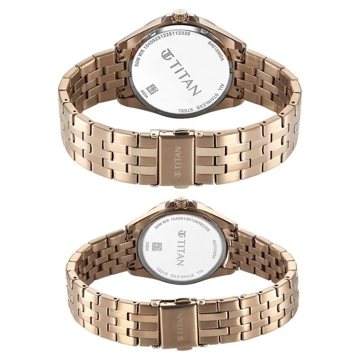 Titan Modern Bandhan Rose Gold Dial Stainless Steel Couple Watch 9401594215wm01