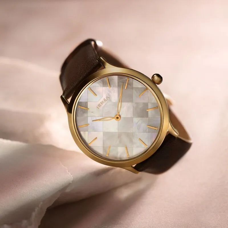 Titan Nebula Deccan Treasures 18k Gold Analog Leather Strap Men&