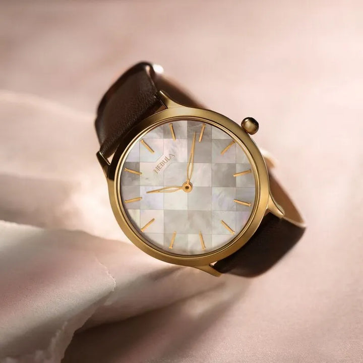 Titan Nebula Deccan Treasures 18k Gold Analog Leather Strap Men&
