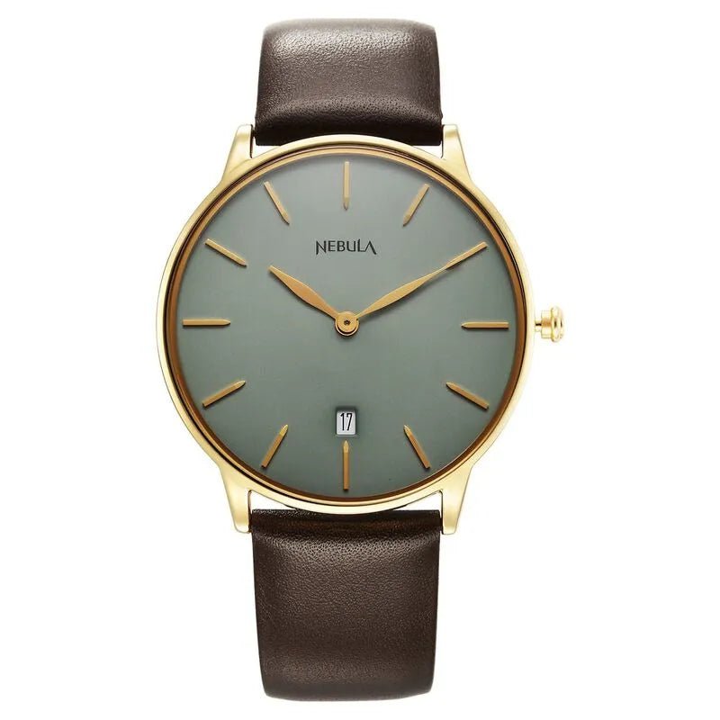 Titan Nebula Lustre 18k Gold Analog Leather Strap Men&