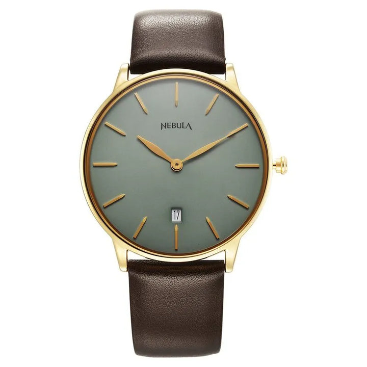 Titan Nebula Lustre 18k Gold Analog Leather Strap Men&