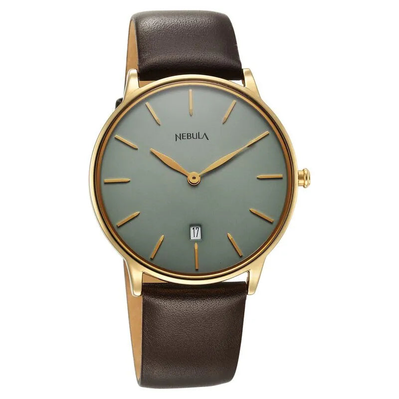 Titan Nebula Lustre 18k Gold Analog Leather Strap Men&