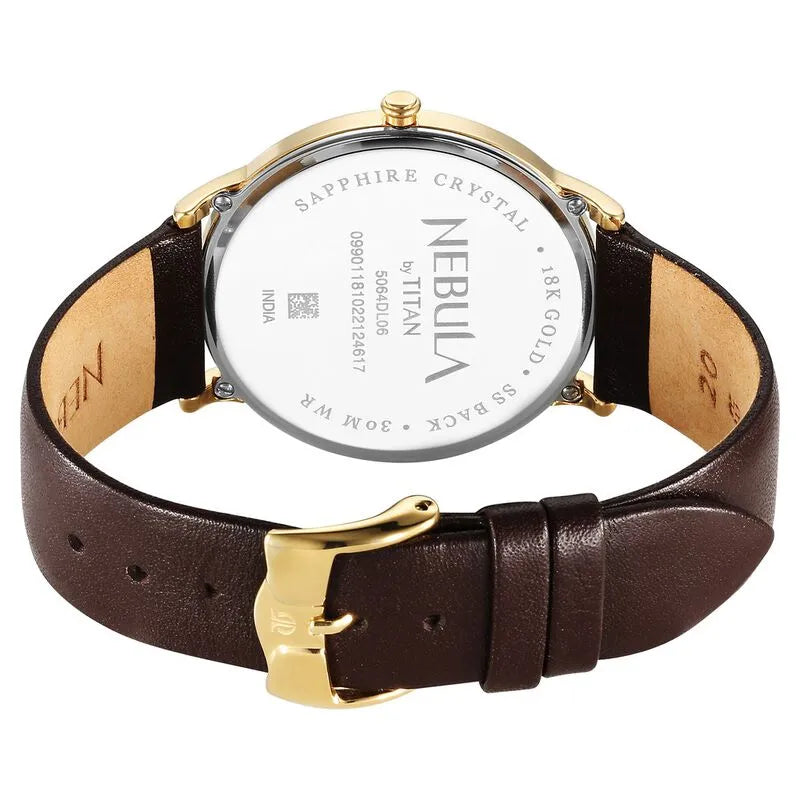 Titan Nebula Lustre 18k Gold Analog Leather Strap Men&