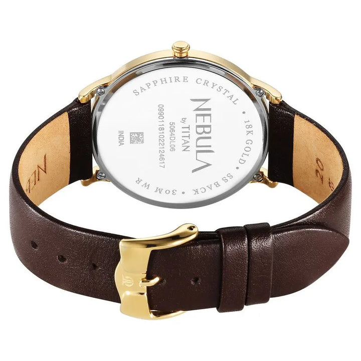 Titan Nebula Lustre 18k Gold Analog Leather Strap Men&