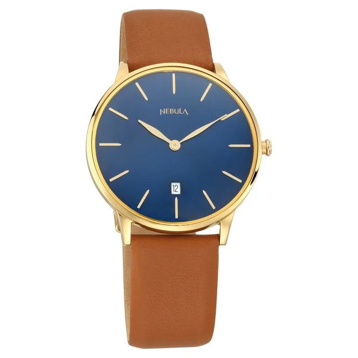 Titan Nebula Lustre 18k Gold Blue Dial Men&