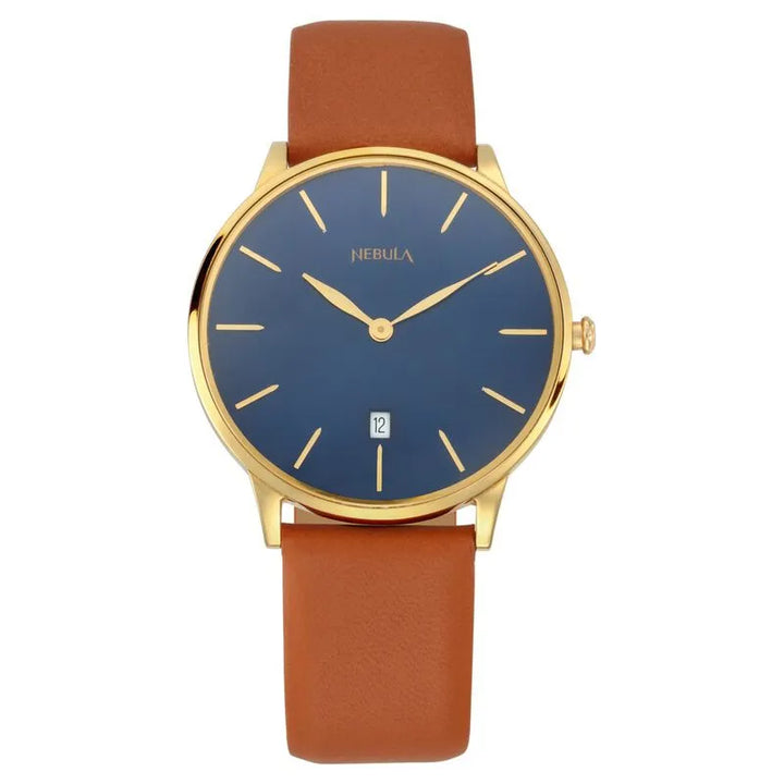 Titan Nebula Lustre 18k Gold Blue Dial Men&