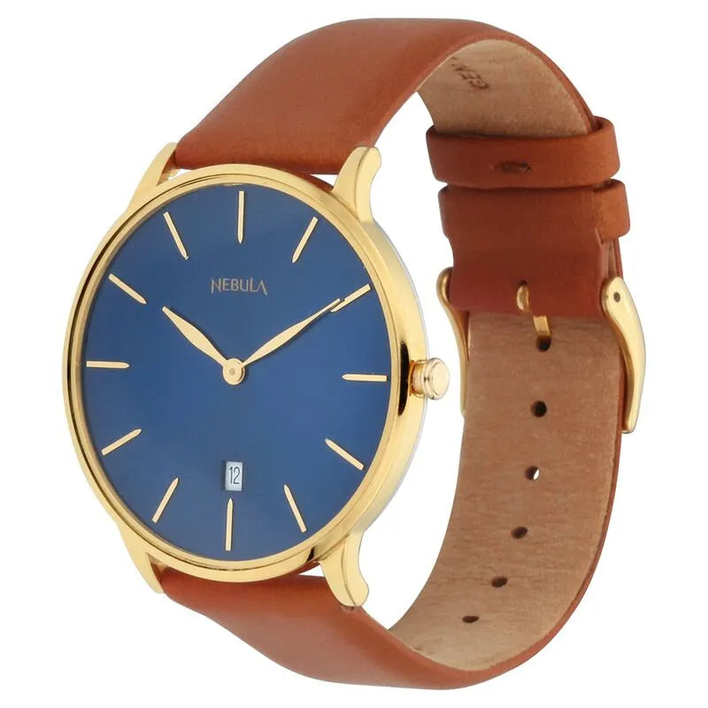 Titan Nebula Lustre 18k Gold Blue Dial Men&