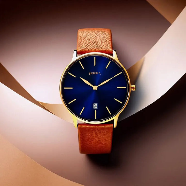 Titan Nebula Lustre 18k Gold Blue Dial Men&