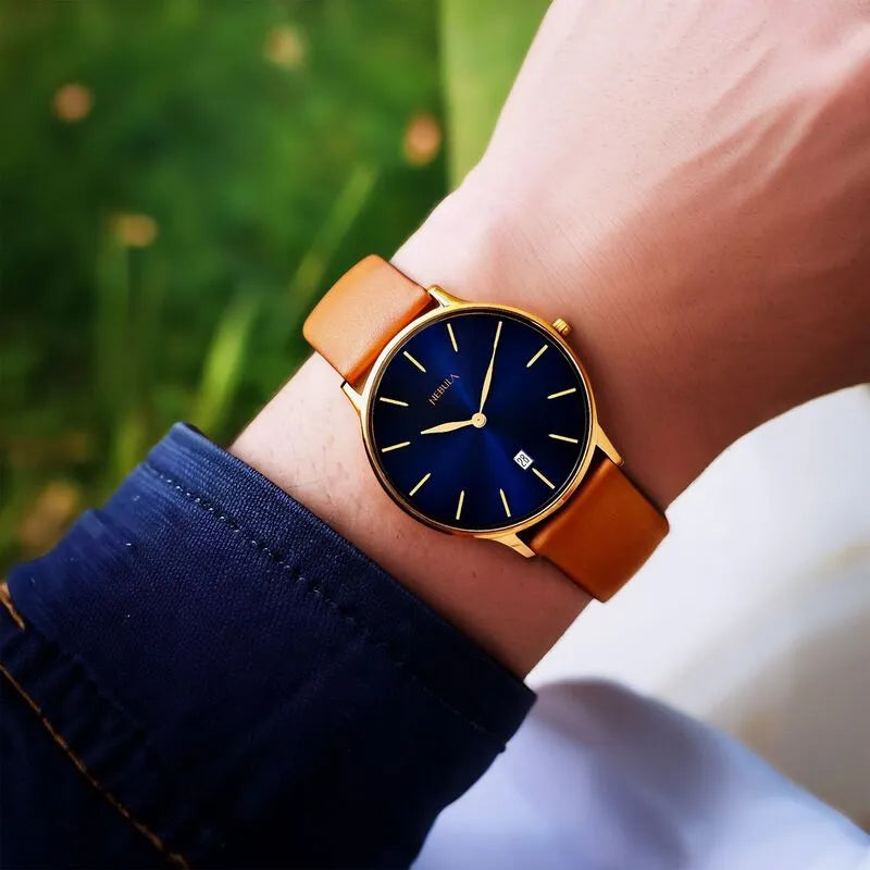 Titan Nebula Lustre 18k Gold Blue Dial Men&