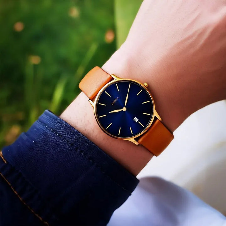 Titan Nebula Lustre 18k Gold Blue Dial Men&