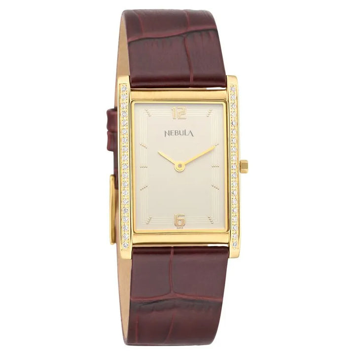 Titan Nebula Ultraslim 18k Gold Diamond Bezel Leather Strap Men&