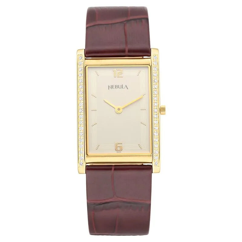 Titan Nebula Ultraslim 18k Gold Diamond Bezel Leather Strap Men&