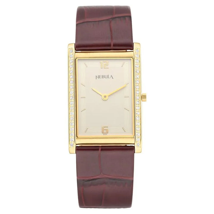 Titan Nebula Ultraslim 18k Gold Diamond Bezel Leather Strap Men&