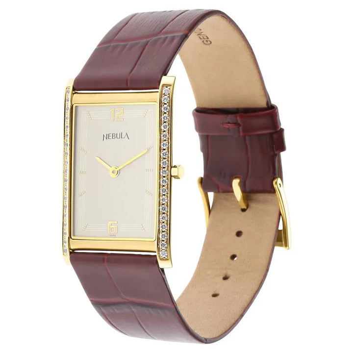Titan Nebula Ultraslim 18k Gold Diamond Bezel Leather Strap Men&