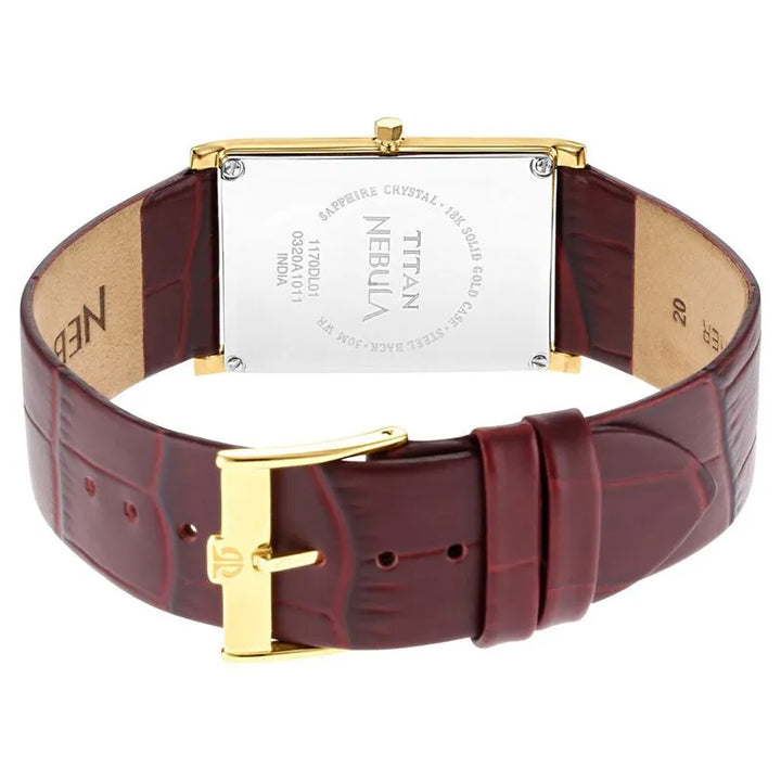 Titan Nebula Ultraslim 18k Gold Diamond Bezel Leather Strap Men&