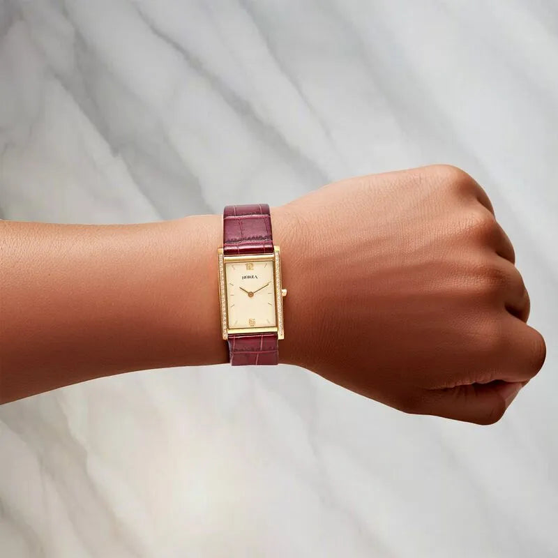 Titan Nebula Ultraslim 18k Gold Diamond Bezel Leather Strap Men&