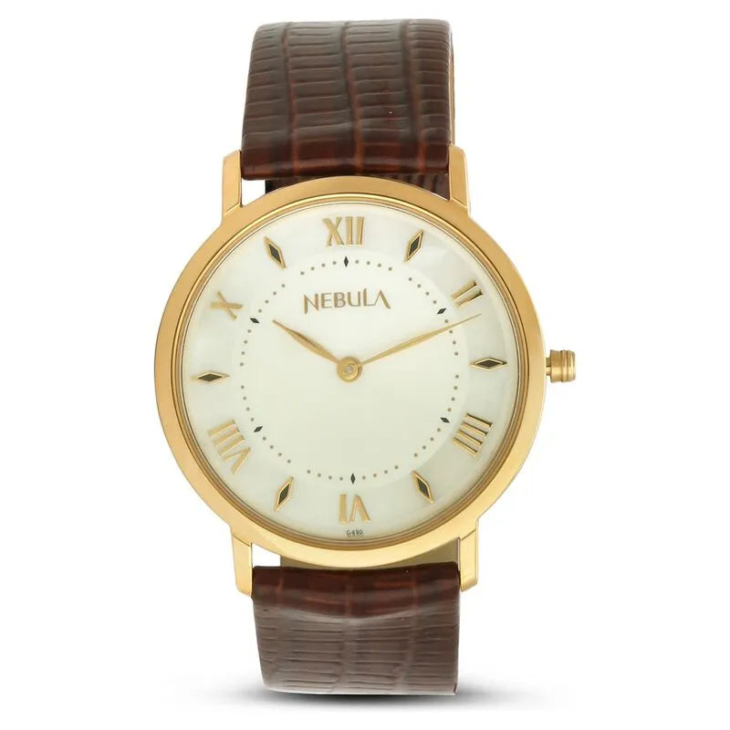 Titan Nebula Vintage 18k Gold Analog Leather Strap Men&