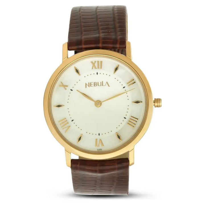 Titan Nebula Vintage 18k Gold Analog Leather Strap Men&