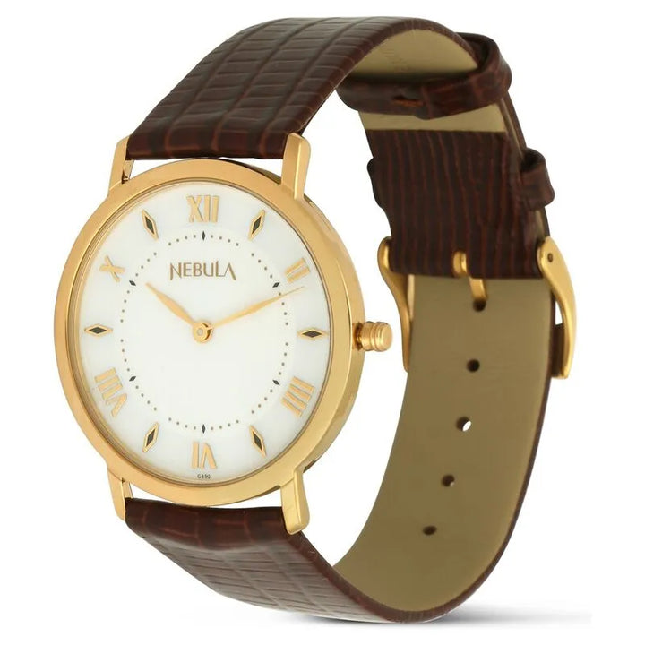 Titan Nebula Vintage 18k Gold Analog Leather Strap Men&