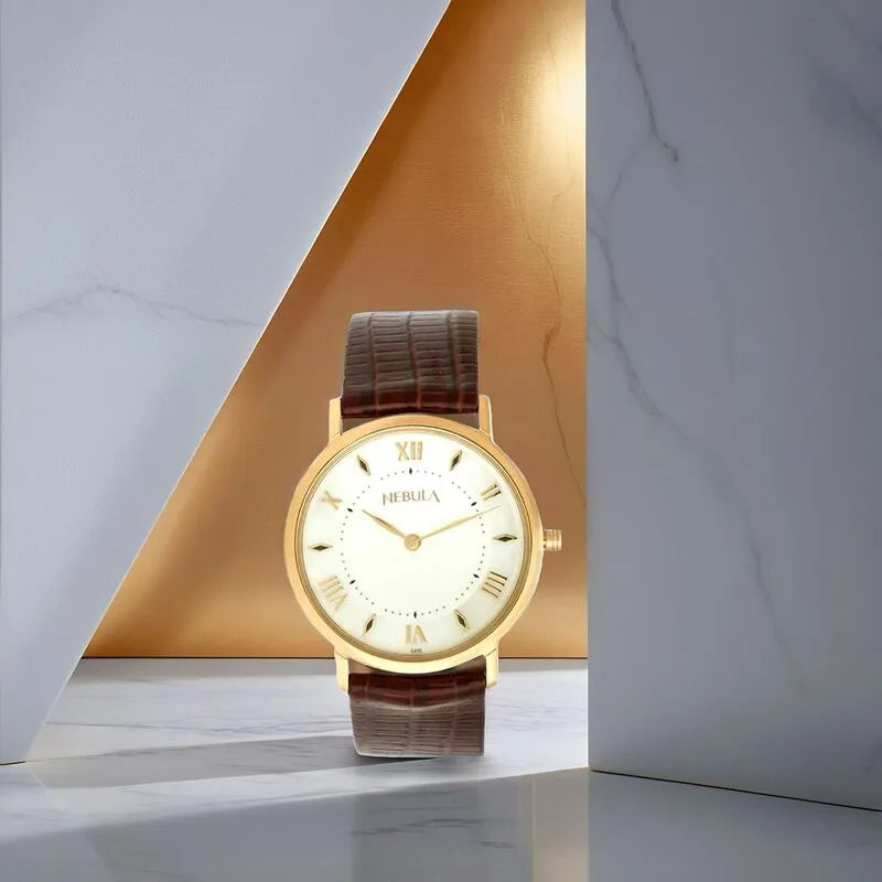 Titan Nebula Vintage 18k Gold Analog Leather Strap Men&