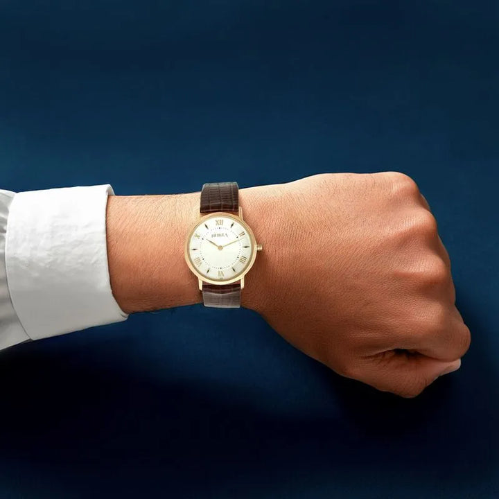 Titan Nebula Vintage 18k Gold Analog Leather Strap Men&