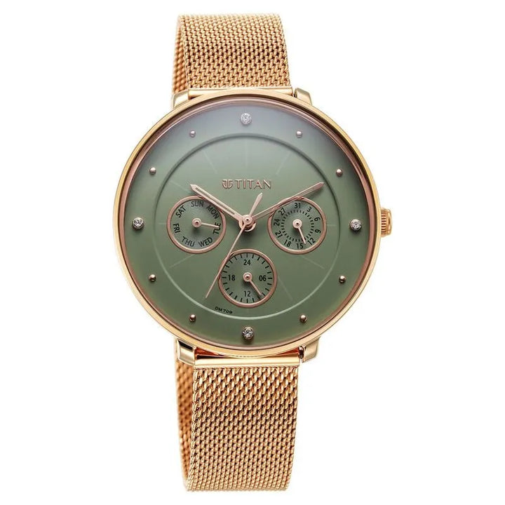 Titan Neo Quartz Multifunction Green Dial Stainless Steel Strap Women&