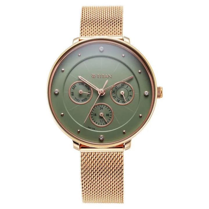 Titan Neo Quartz Multifunction Green Dial Stainless Steel Strap Women&