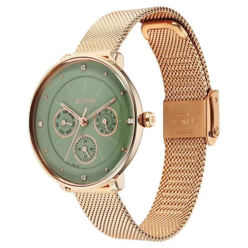 Titan Neo Quartz Multifunction Green Dial Stainless Steel Strap Women&