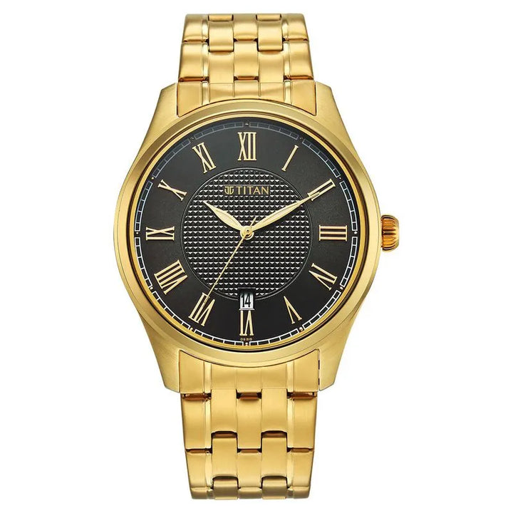 Titan Neo Roman Green Dial Carnation Gold Stainless Steel Men&
