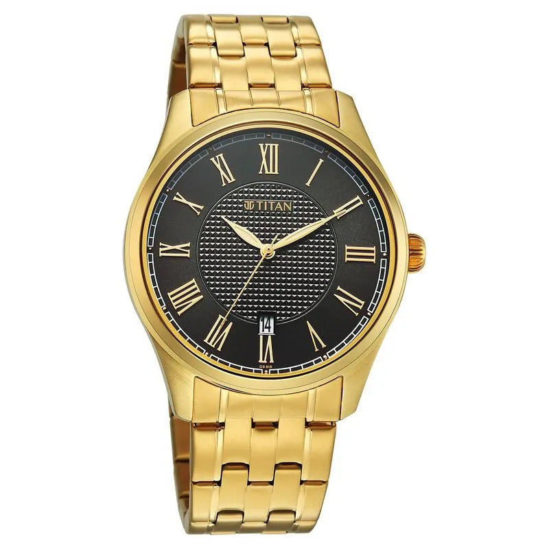 Titan Neo Roman Green Dial Carnation Gold Stainless Steel Men&